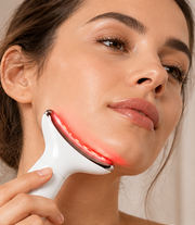 LaserWave white T-shaped LED facial wand in use