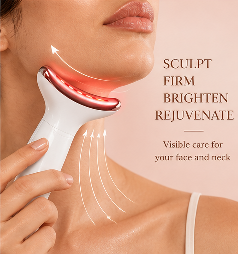 LaserWave white T-shaped LED facial wand neck routine